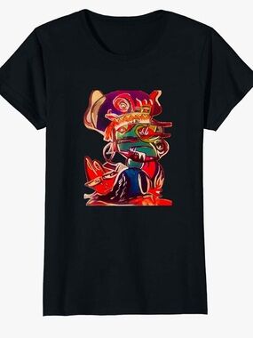Port and Company Black Short Sleeve Tee with Colorful Abstract Graphic